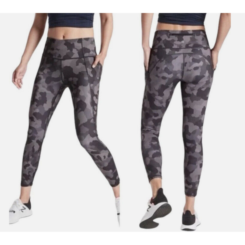 Athleta Lightning Camo 7/8 LengthSZ M Leggings Womens Athletic zip Pocket D55
